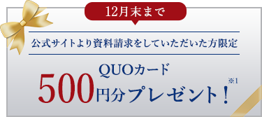 [2023年9月30日（土）まで]公式サイトより資料請求をしていただいた方限定 QUOカード 500円分プレゼント！